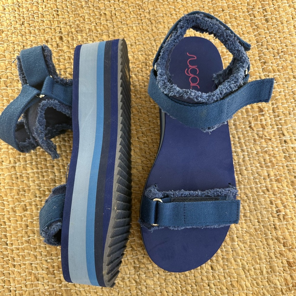 Sugar Gallery 2‎ platform sandals blue stripe Velcro straps size 10 NWOT - Picture 5 of 7